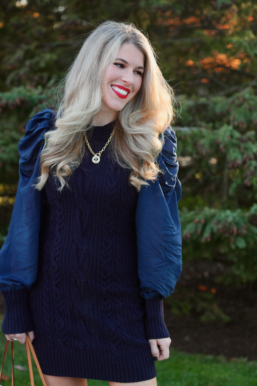 Navy sweater dress clearance outfit