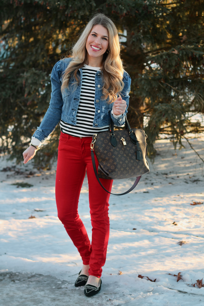 Outfit of the Day: Denim Shirt and Red Pants